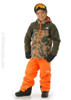 The North Face Youth Snowquest Plus Insulated Jacket -Winter Kids Clothing Store 2122 tnf youthsnowquestplusinsulatedjacket powerorangemarblecamoprintm2