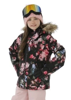 Roxy American Pie Girl Jacket -Winter Kids Clothing Store fw2021 roxy americanpiegirljacket trueblackbloomingparty model