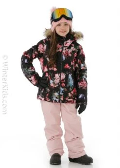 Roxy American Pie Girl Jacket -Winter Kids Clothing Store fw2021 roxy americanpiegirljacket trueblackbloomingparty modelf