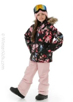 Roxy American Pie Girl Jacket -Winter Kids Clothing Store fw2021 roxy americanpiegirljacket trueblackbloomingparty modelf2