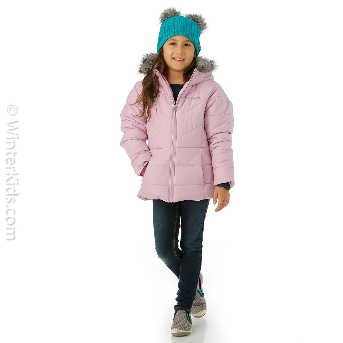 Youth Katelyn Crest Jacket Columbia Youth Katelyn Crest Jacket -Winter Kids Clothing Store fw23 columbia girlskatelyncrestjacket aura model2