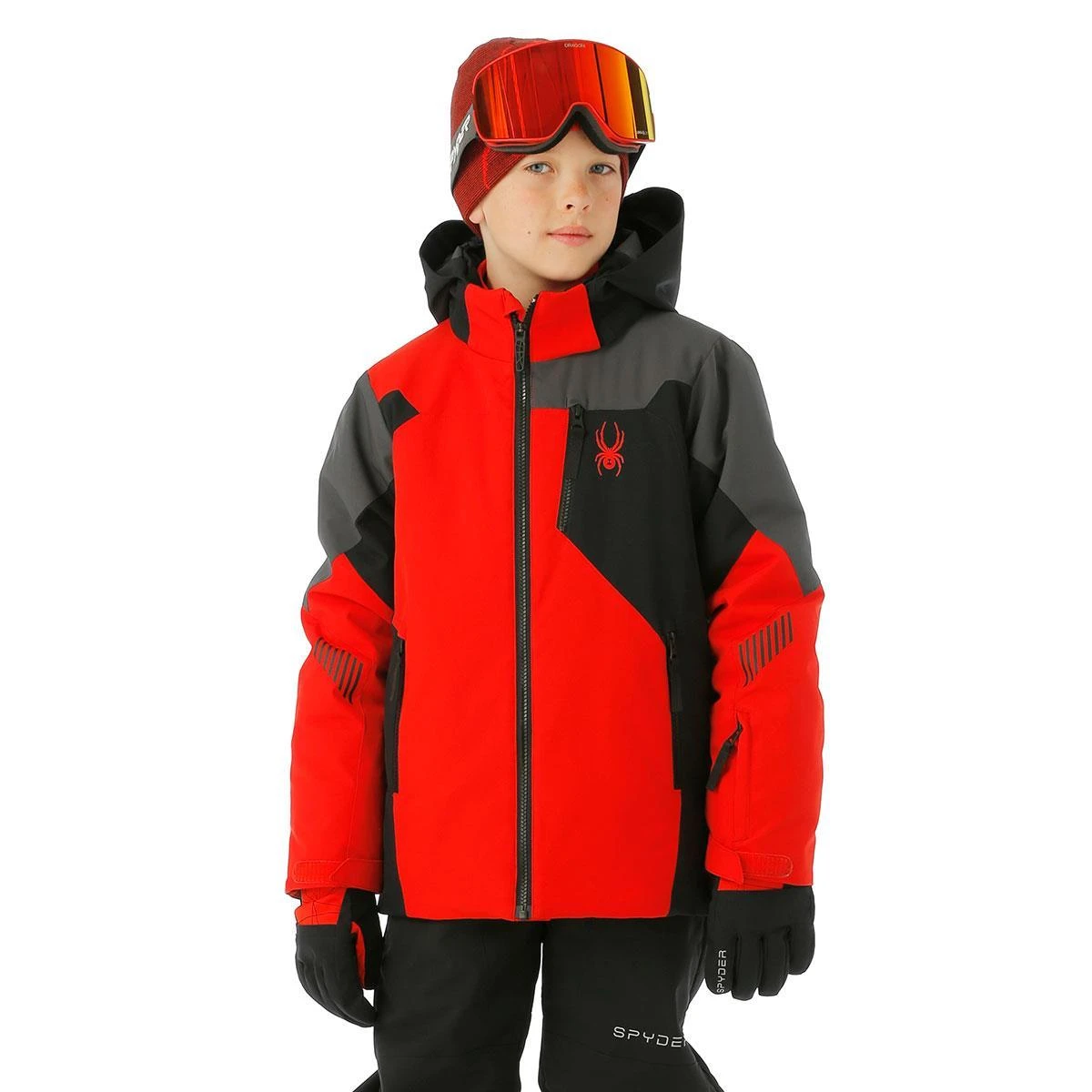 Boys Leader Jacket Spyder Boys Leader Jacket -Winter Kids Clothing Store fw23 spyder boysleaderjacket volcano model1