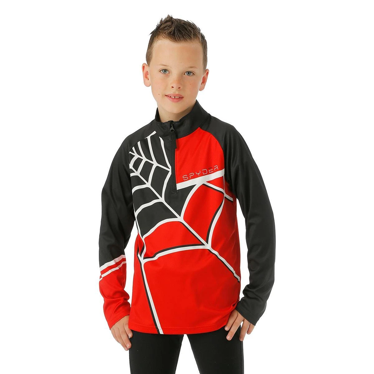 Boys Web Zip T-Neck Spyder Boys Web Zip T-Neck -Winter Kids Clothing Store fw23 spyder boyswebhalfzip volcano model