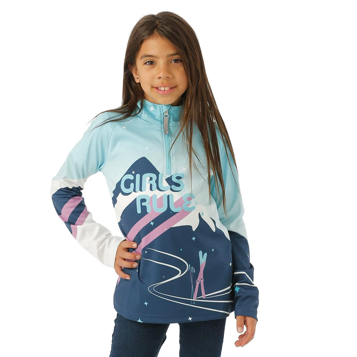 Girls Surface Zip T-Neck Spyder Girls Surface Zip T-Neck -Winter Kids Clothing Store fw23 spyder girlssurfaceziptneck abyss model1