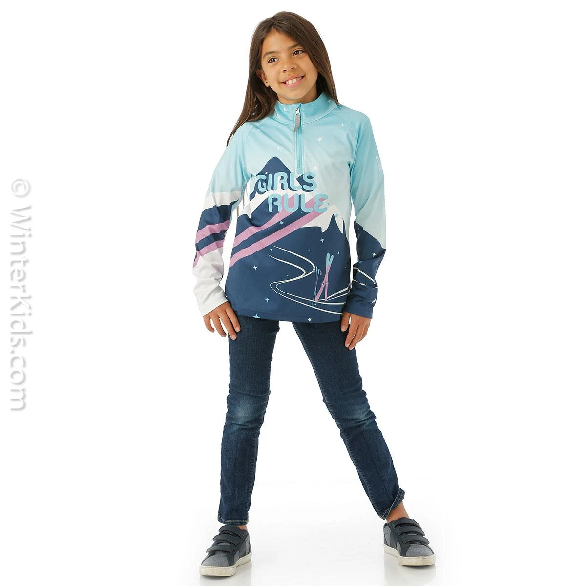 Girls Surface Zip T-Neck Spyder Girls Surface Zip T-Neck -Winter Kids Clothing Store fw23 spyder girlssurfaceziptneck abyss model2
