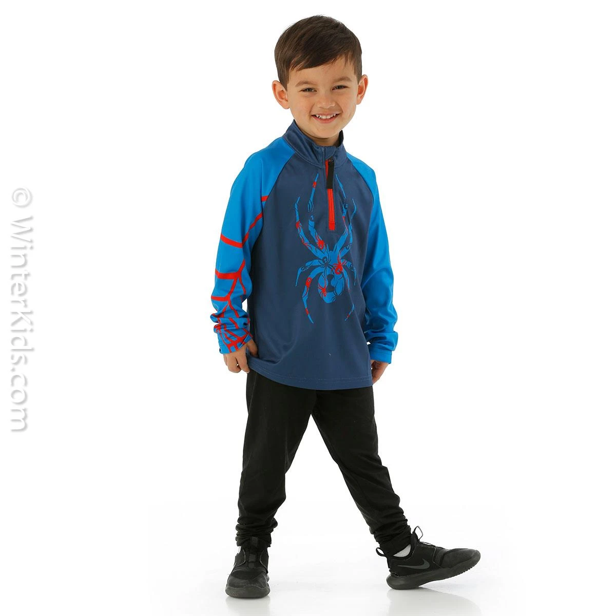 Toddler Boys Bug Zip T-Neck Spyder Toddler Boys Bug Zip T-Neck -Winter Kids Clothing Store fw23 spyder littleboysbughalfzip abyss model2