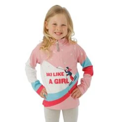 Spyder Toddler Girls Reflect Zip T-Neck -Winter Kids Clothing Store fw23 spyder toddlergirlsreflectziptneck petal model1
