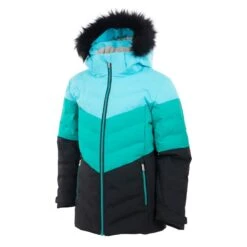 Girls Nola Jacket -Winter Kids Clothing Store fw23 sunice girlsnolajacket aquatropicalgreenblack 1