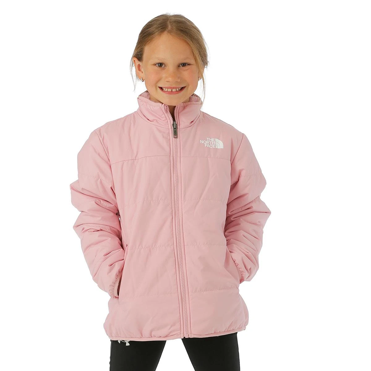 Girls Reversible Mossbud Jacket The North Face Girls Reversible Mossbud Jacket -Winter Kids Clothing Store fw23 tnf girlsreversiblemossbudjacket pink model1