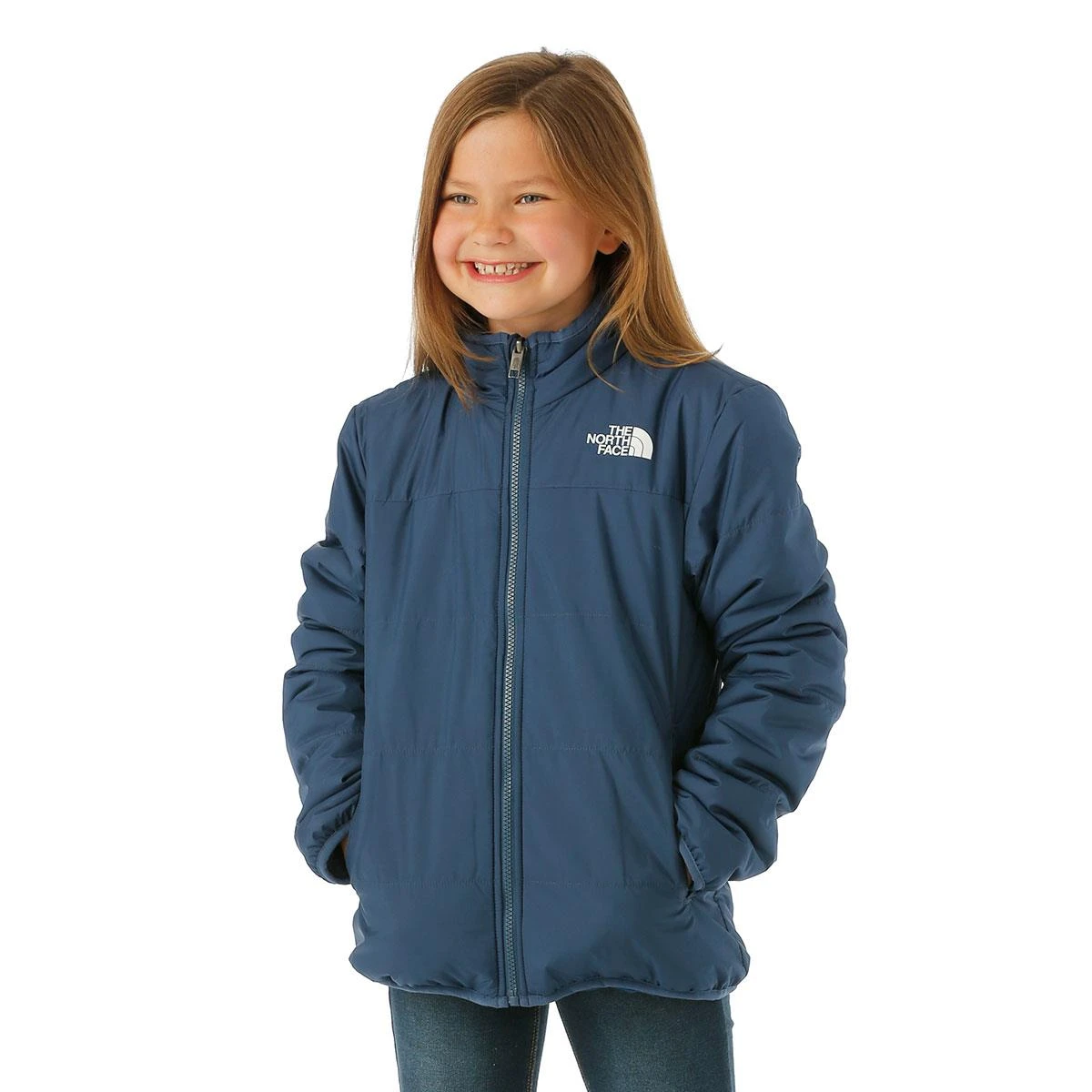Girls Reversible Mossbud Jacket The North Face Girls Reversible Mossbud Jacket -Winter Kids Clothing Store fw23 tnf girlsreversiblemossbudjacket shadyblue model1