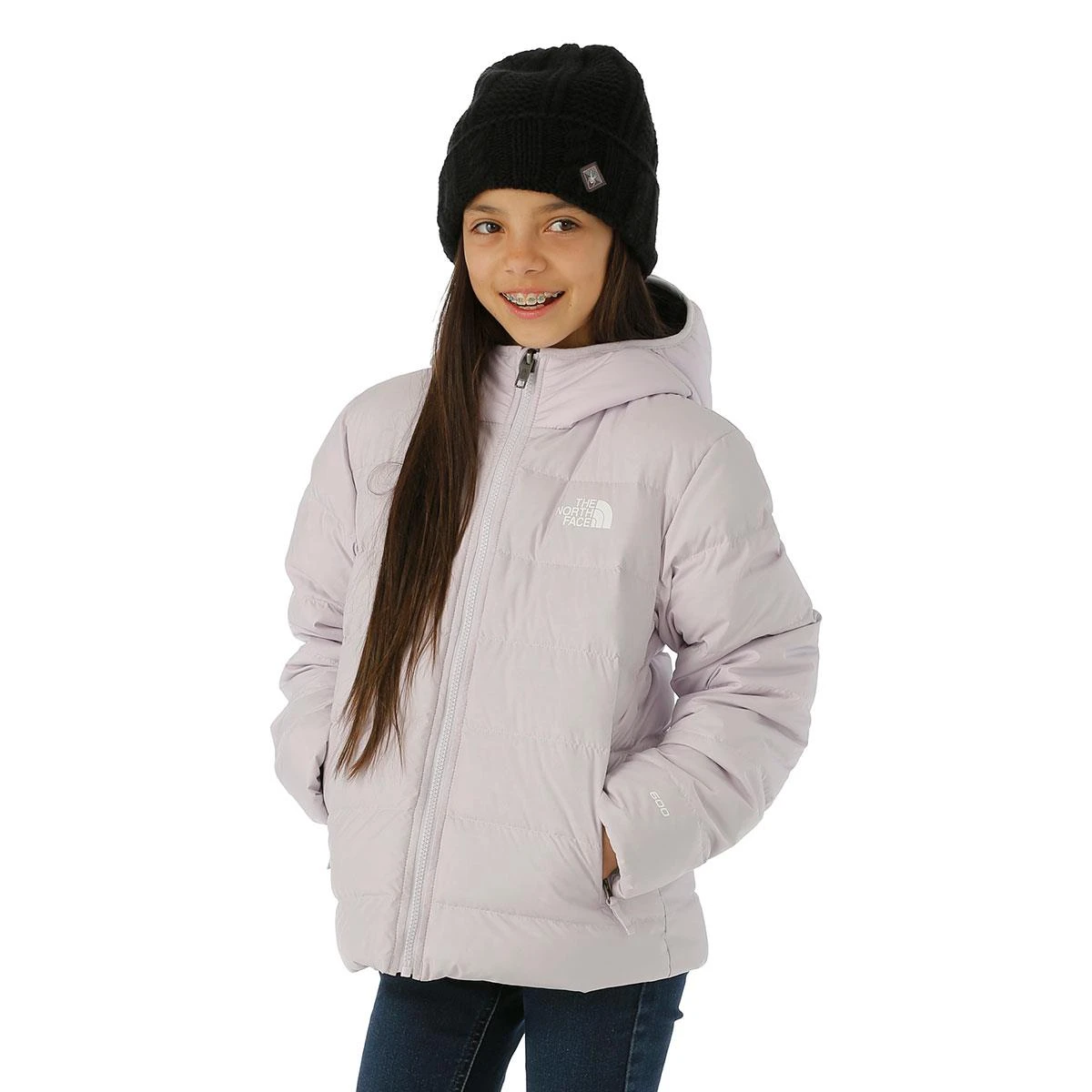 Girls Reversible North Down Hooded Jacket The North Face Girls Reversible North Down Hooded Jacket -Winter Kids Clothing Store fw23 tnf girlsreversiblenorthdownhoodedjacket lavendarfog model1