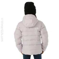 The North Face Girls Reversible North Down Hooded Jacket 2 The North Face Girls Reversible North Down Hooded Jacket -Winter Kids Clothing Store fw23 tnf girlsreversiblenorthdownhoodedjacket lavendarfog model3