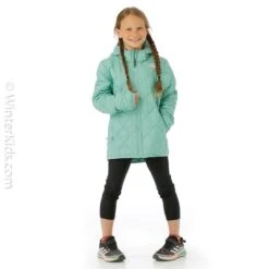 The North Face Girls ThermoBall Hooded Jacket -Winter Kids Clothing Store fw23 tnf girlsthermoballhoodedjacket wasabi model2
