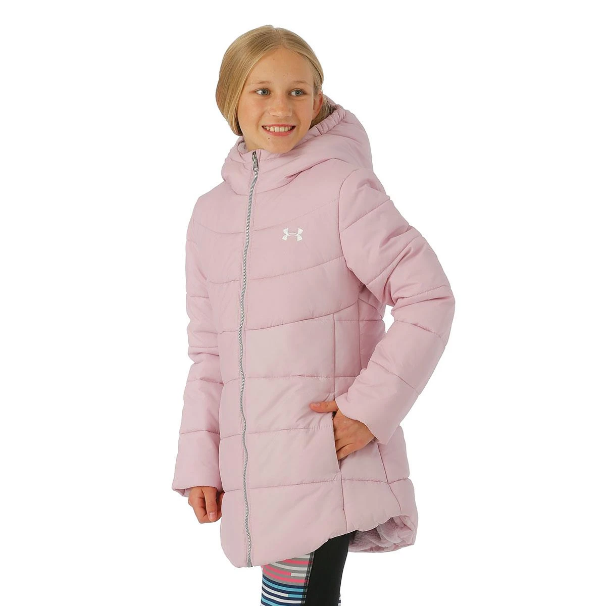 Girls Cori Puffer Jacket Under Armour Girls Cori Puffer Jacket -Winter Kids Clothing Store fw23 underarmour girlscoripufferjacket pinkfog model1